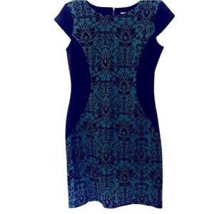 AA Studio Green Sheath Dress with Black Flocking –‎ Size 8